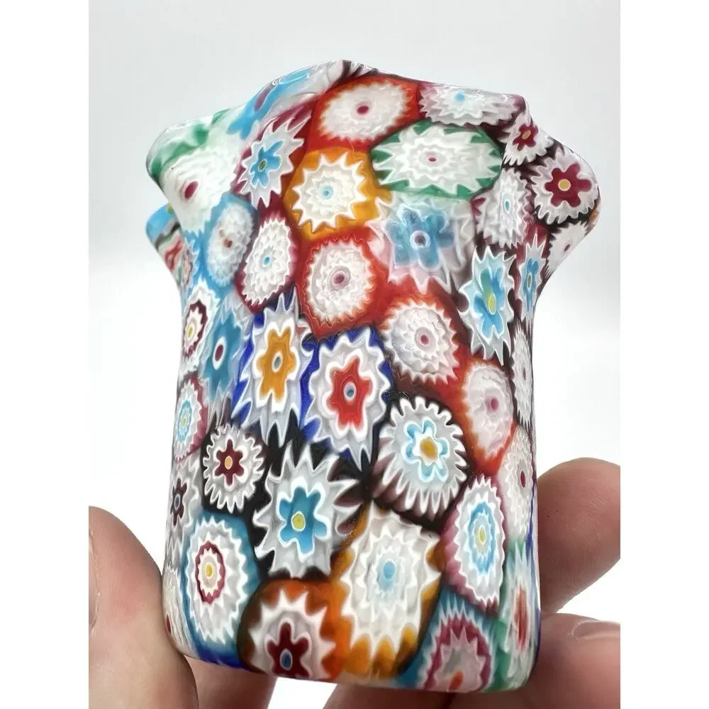 Murano Millefiori Ruffled 3” Vase Holder & Shell Like Dish Fratelli Toso ITALY